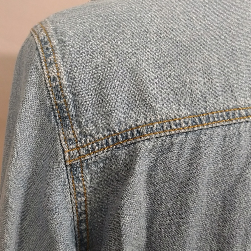 Denim Coat Dress Brass Snaps 100% Cotton Blue Jean Long Jacket Versatile Classic - Picture 6 of 8